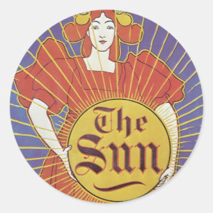 Sticker Rond Art Nouveau vintage, Journal New-York Sun