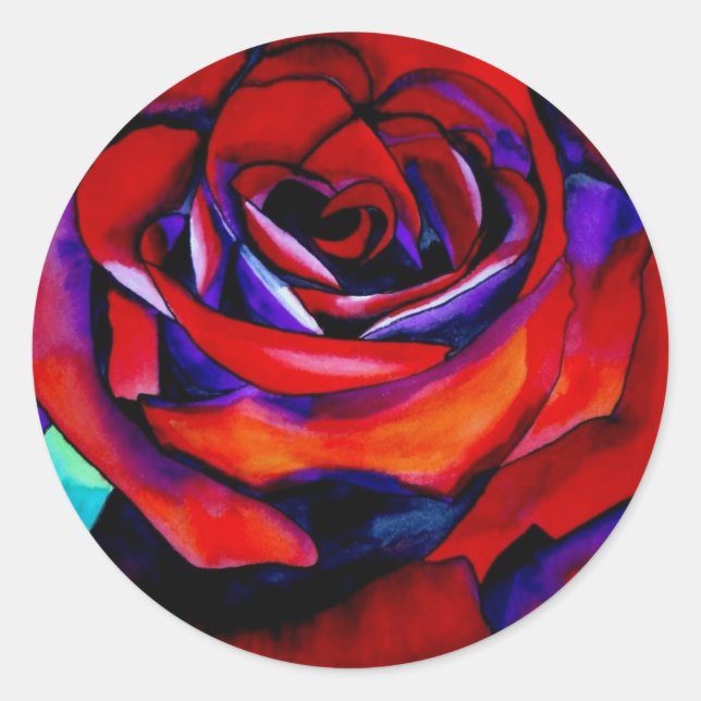 Sticker Rond Art original rose de la passion rouge (Devant)