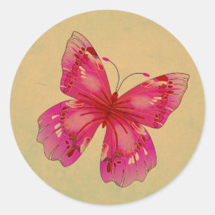Sticker Rond Art papillon vintage rose