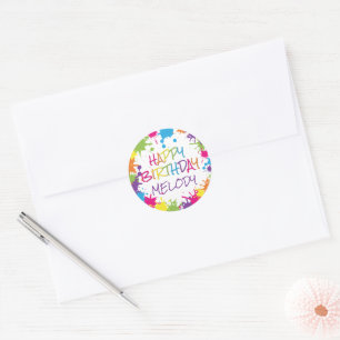 Sticker Rond Art Party Colorful Paint Joyeux anniversaire