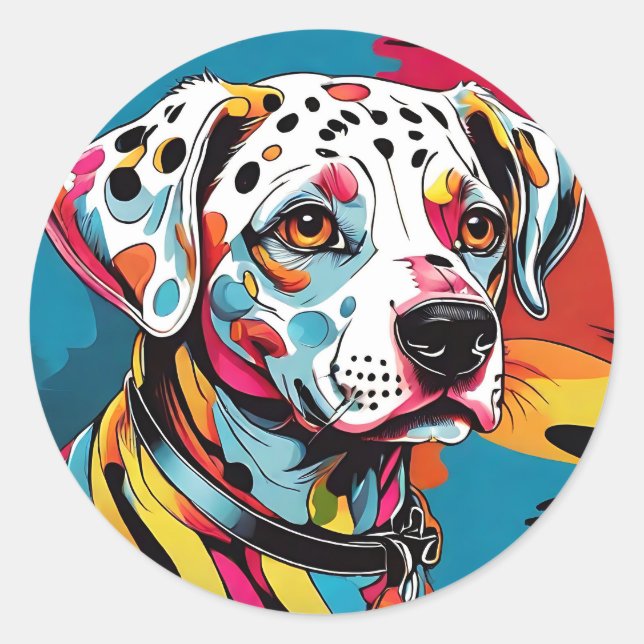 Sticker Rond Art pop dalmate audacieux et brillant (Devant)