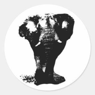 Sticker Rond Art pop Eléphant Noir & Blanc