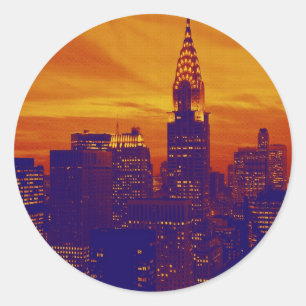 Sticker Rond Art pop orange bleu New York City