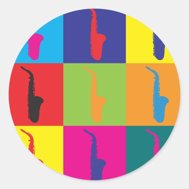 Sticker Rond Art pop saxophone (Devant)
