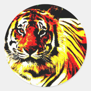 Sticker Rond Art Pop Tiger Retro