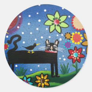 Sticker Rond Art populaire par le chat de Lori Everett avec