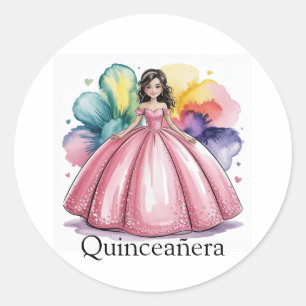 Sticker Rond Art rose Quinceañera Ball Gown