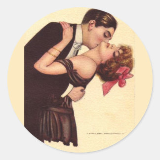 Sticker Rond Art vintage ~ Couple romantique embelli