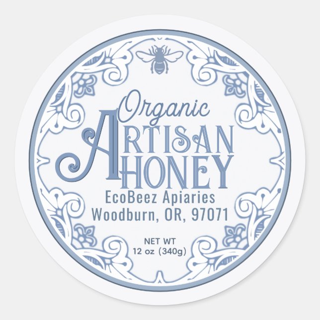 Sticker Rond ARTISAN bio HONEY Rustique Agritourisme Bleu Bee (Devant)