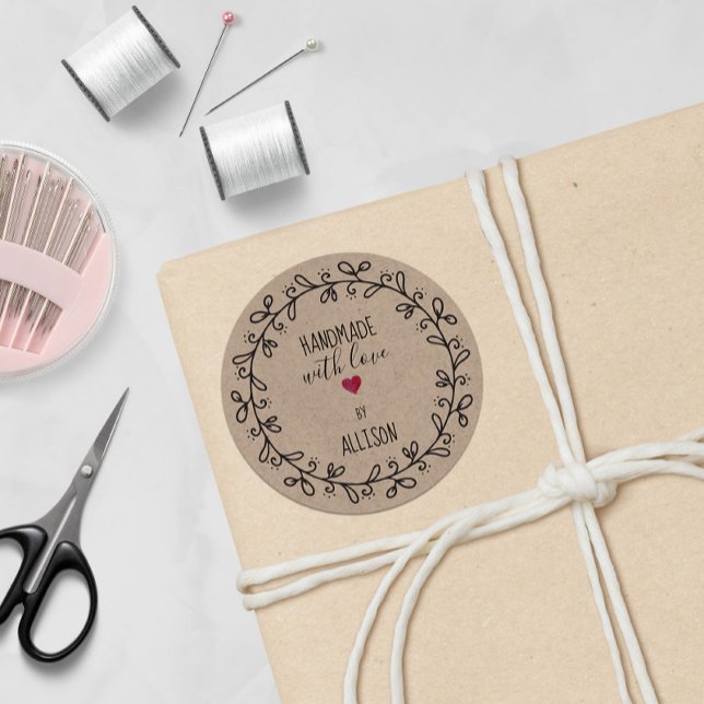 Sticker Rond Artisanat Faux Kraft Personnalisé Fait À La Main A (Créateur téléchargé)