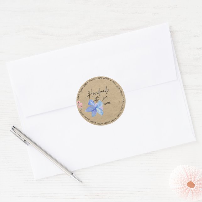 Sticker Rond Artisanat Kraft Personnalisé Avec Amour (Enveloppe)
