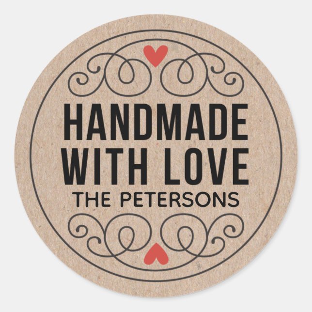 Sticker Rond Artisanat Kraft Personnalisé Avec Amour (Devant)