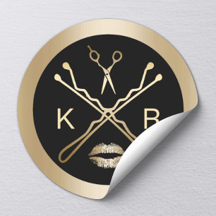 Sticker Rond Artiste de maquillage Ciseaux d'or Lips Salon des 