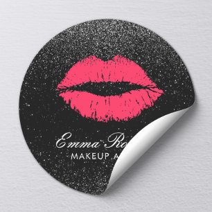 Sticker Rond Artiste de maquillage Lèvres rouges Parties scint