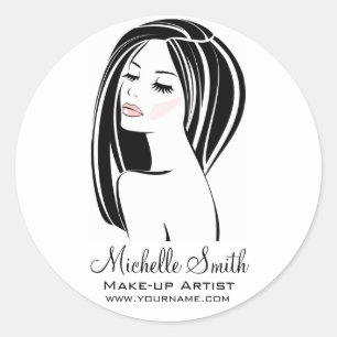 Sticker Rond Artiste de maquillage moderne noir clair rose chic