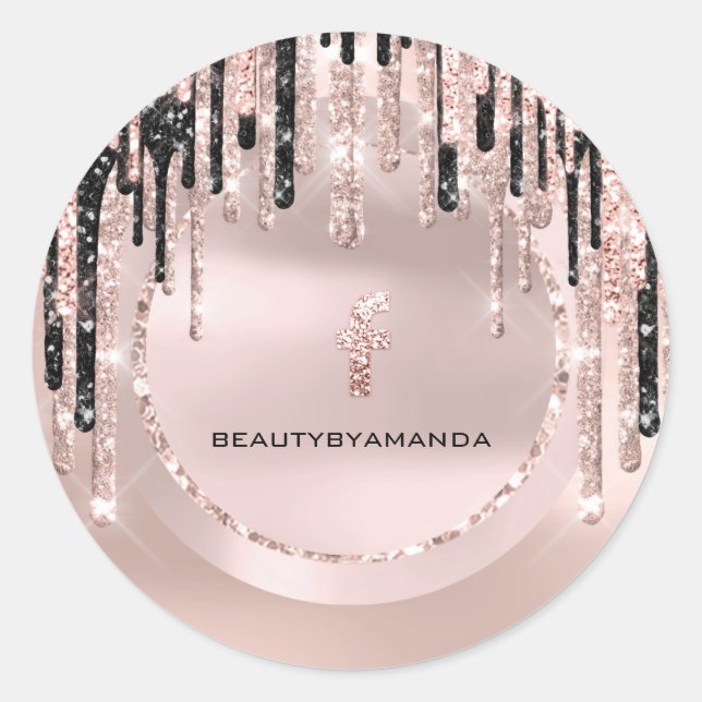 Sticker Rond Artiste Maquilleuse Média Sociaux FB Drips Rose Pa (Devant)