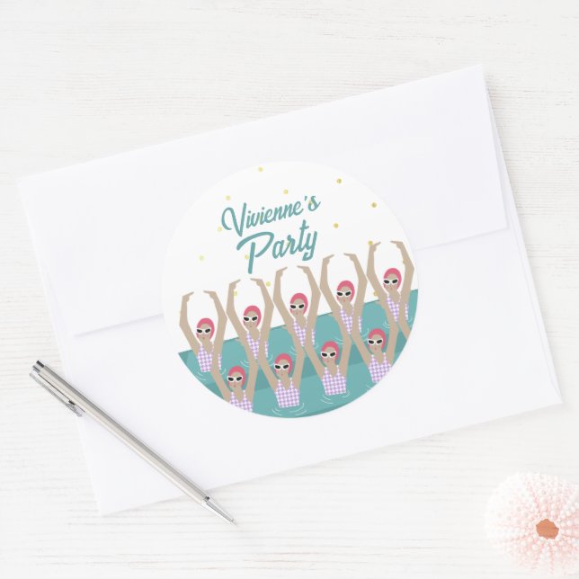 Sticker Rond Artistes nageurs Synchro nage fête d'anniversaire (Enveloppe)