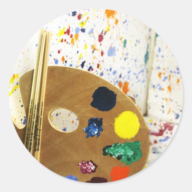 Sticker Rond Artistes Peinture Splatter et Palette de Peinture (Devant)
