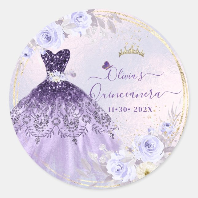Sticker Rond ArtsApp H2 Ombre Violet Parkling Quinceanera (Devant)