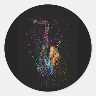 Sticker Rond Artsy Saxophone Splatz et Splash