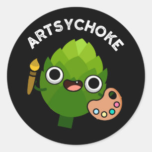 Sticker Rond Artsychoke Funny Veggie Artichoke Pun Dark BG