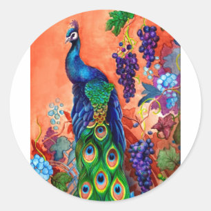 Sticker Rond Artwork de raisins de paon