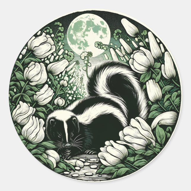 Sticker Rond Artwork de Skunk Flower Skunks Floral (Devant)