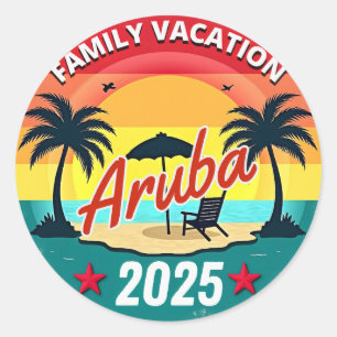 Sticker Rond Aruba Famille Vacation 2025 Famille Vacances