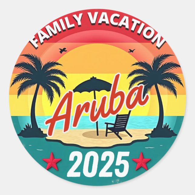 Sticker Rond Aruba Famille Vacation 2025 Famille Vacances (Devant)
