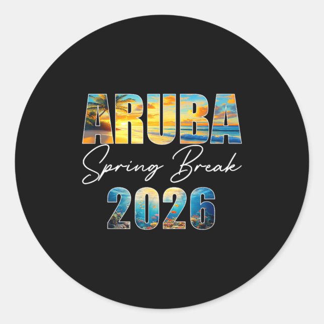 Sticker Rond Aruba Spring Break 2026 Summer Vacation Beach  (Devant)