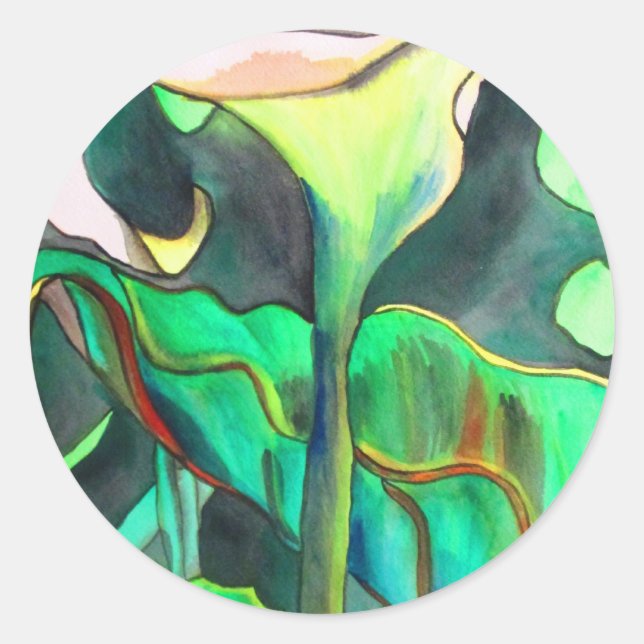 Sticker Rond Arum Lily aquarelle peinture originale (Devant)
