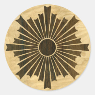 Sticker Rond Asahiko Kamon Jaune Crest Bois Veneer