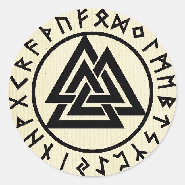 Sticker Rond Asatru, vieille religion norse, symboles, odin & T (Devant)