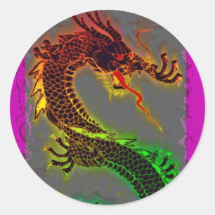 Sticker Rond asiatique, chinois, Dragon mythique, Année du drag