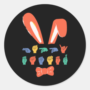 Sticker Rond Asl Happy Pâques Candy Signaler Langue OEufs Femme