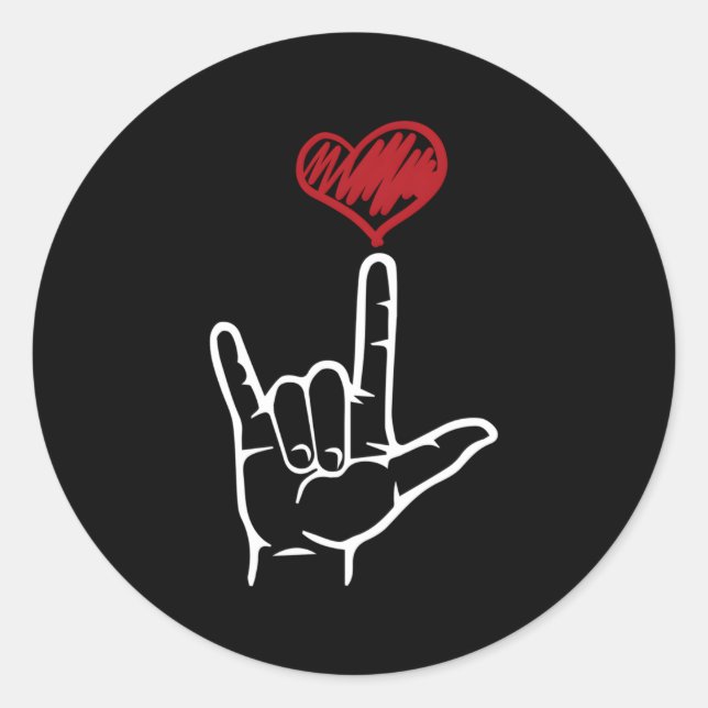 Sticker Rond Asl I Love You Hand He American Sign Language (Devant)