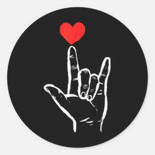 Sticker Rond Asl I Love You Hand Heart American Sign Language V