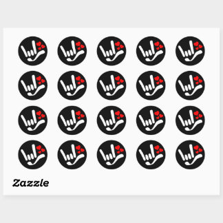 Sticker Rond ASL I Love You ILL Sign With Hearts