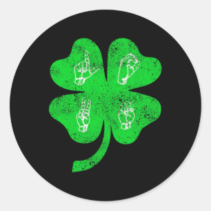 Sticker Rond ASL Love Sign Language St Patrick's Day Deaf Aware