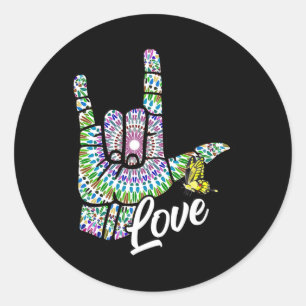 Sticker Rond ASL Love You Main Sign Language Butterfly Deaf Awa