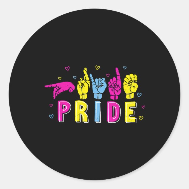Sticker Rond Asl Pride Pan Arc-en-ciel Langue des signes Sourds (Devant)