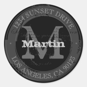 Sticker Rond Aspect robuste Adresse de retour noire et grise