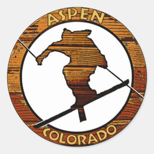 Sticker Rond Aspen Colorado cercle de ski en bois