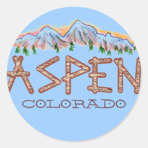 Sticker Rond Aspen Colorado rustique arbre montagnes autocollan