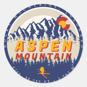 Sticker Rond Aspen Mountain Colorado Ski Vintage Souvenirs