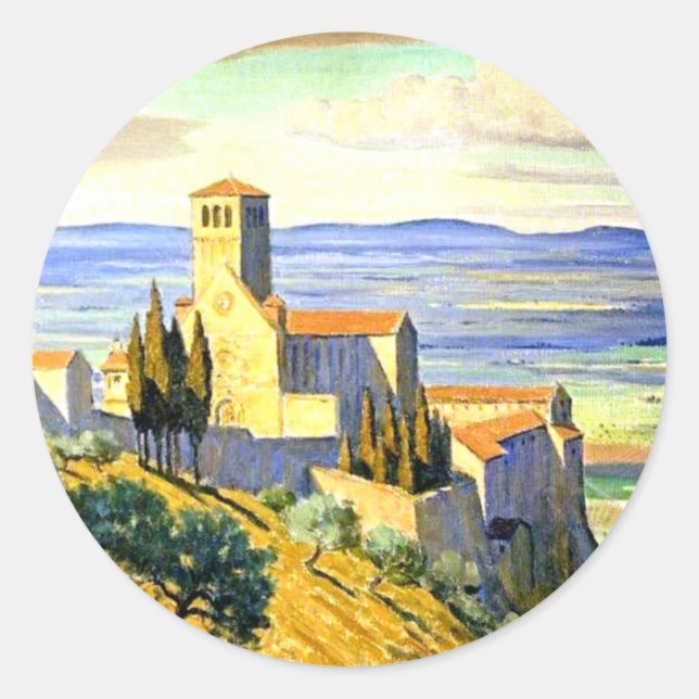 Sticker Rond Assise, Italie - peinture d'art, (Devant)