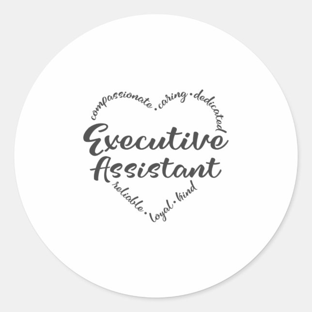 Sticker Rond Assistant exécutif avec mots de coeur (Devant)