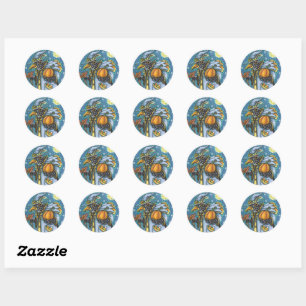 STICKER ROND ASSISTANT HALLOWEEN EVE BLACKBIRD, HALLOWEEN RAVEN