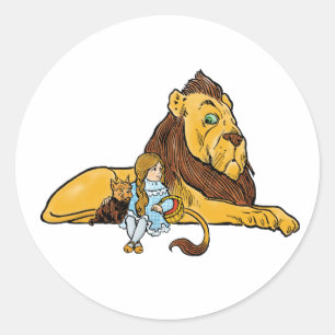 Sticker Rond Assistant vintage d'Oz, Dorothy et Toto avec Lion