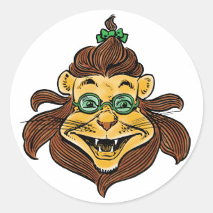 Sticker Rond Assistant vintage d'Oz, Lion portant des lunettes 